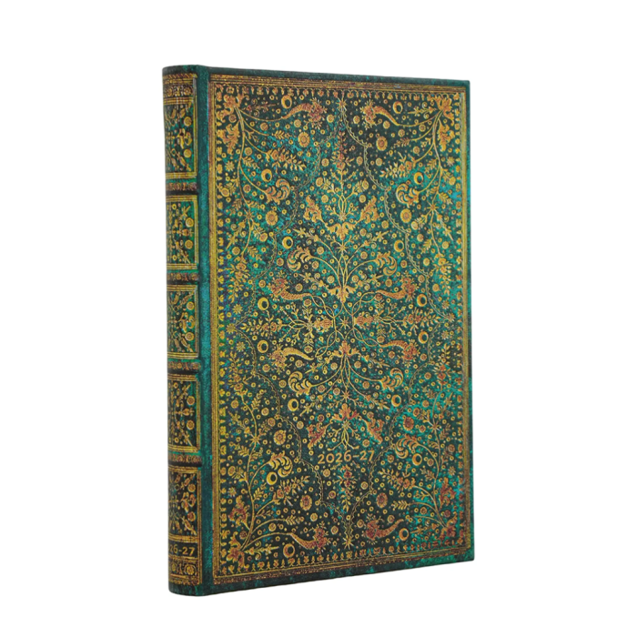 Planer 18 mesečni 2026/2027 trde platnice horizontalna postavitev 9x14 cm PAPERBLANKS EMERALD FLOWER DE1874-3