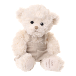 Pli&scaron; medvedek v sivem kombinezonu pajacu 35 cm Mon Premier Ours WYATT BUKOWSKI