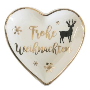 Podstavek pladenj krožnik novoletni keramični pozlačen 13 cm FROHE WEIHNACHTER 63665
