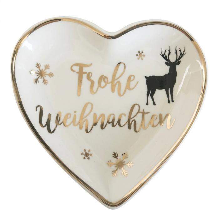 Podstavek pladenj krožnik novoletni keramični pozlačen 13 cm FROHE WEIHNACHTER 63665