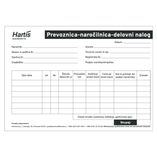 Prevoznica naročilnica delovni nalog A5 100 listov HARTIS