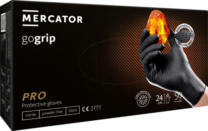 Rokavice nitril brez pudra črne velikost L MERCATOR GOGRIP PRO set 50/1