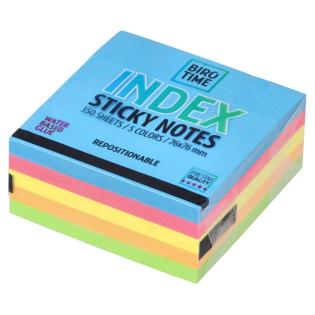 Samolepilni lističi v bloku 5 neon barv 350 listov 7,6x7,6 cm BIRO TIME INDEX POST IT STICKY NOTES 490141