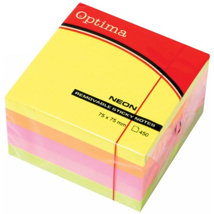 Samolepilni lističi v bloku 5 barv 450 listov 75x75 mm OPTIMA