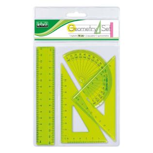 Set geometrijski transparentni prozorni ravnilo trikotnik kotomer LEBEZ NEON 4/1 3590
