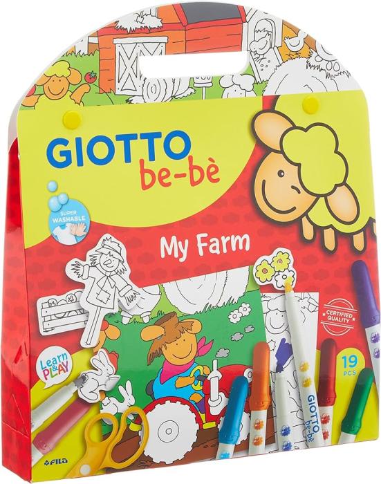 Pobarvanka z 12 flomastri in 25 nalepkami GIOTTO BE-BE MY FARM set
