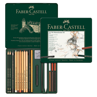 Grafitni svinčniki slikarski art v pločevinasti &scaron;katli FABER CASTELL PITT MONOCHROME set 21/1 270775