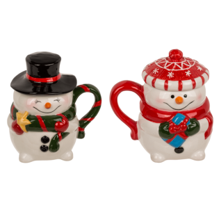 Skodelica s pokrovom snežak porcelan  300 ml FUNNY SNOW 99/6206
