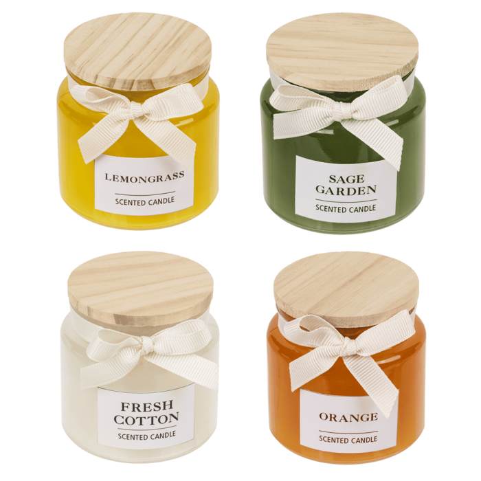Sveča di&scaron;eča z lesenim pokrovom 6x5,5 cm SCENTED CANDLE 153324
