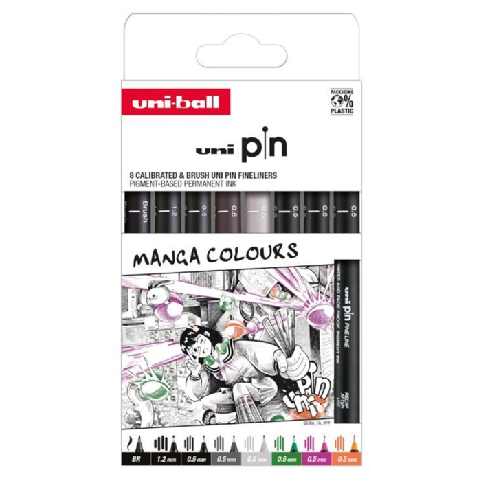 Marker permanentni vodoodporni barvni PIN UNI MANGA COLOURS 200  set 8/1 78230
