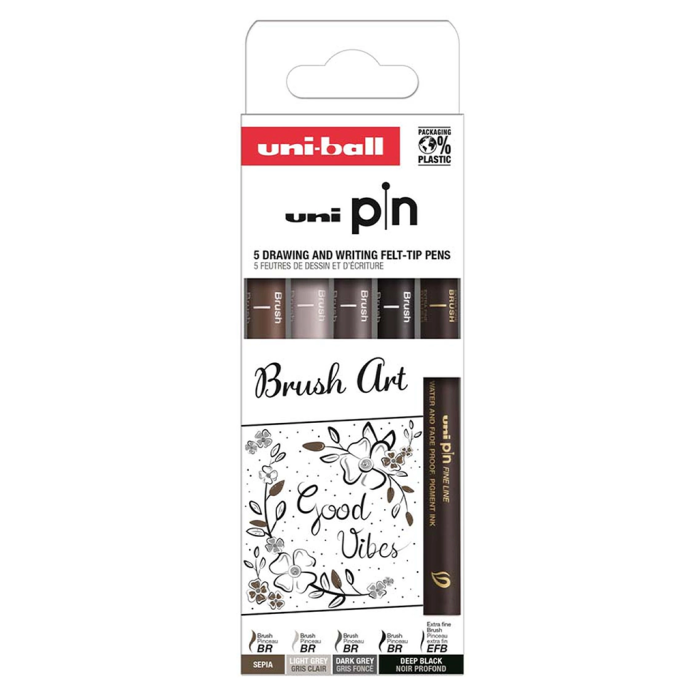 Marker permanentni vodoodporni črn temno siv rjav PIN UNI BRUSH set 5/1 72745
