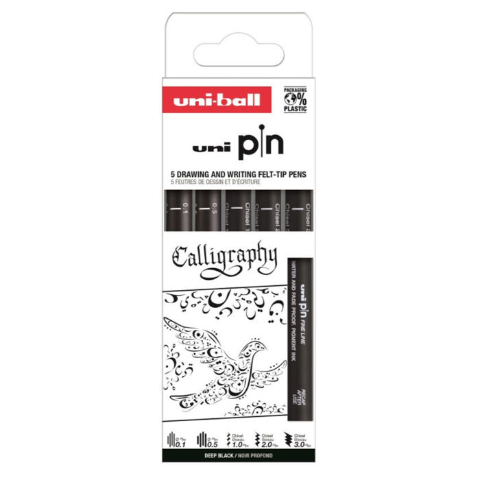 Marker permanentni vodoodporni črn PIN UNI CALIGRAPHY set 5/1 72746