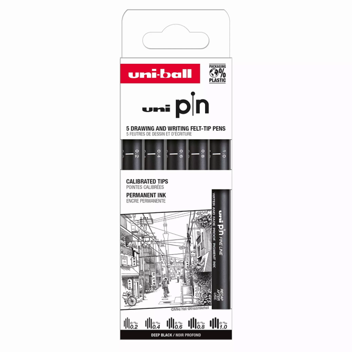 Marker permanentni vodoodporni črn PIN UNI CLASSIC set 5/1 72742