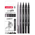 Marker permanentni vodoodporni črn siv PIN UNI COMICS set 5/1 72753