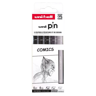 Marker permanentni vodoodporni črn siv PIN UNI COMICS set 5/1 72753