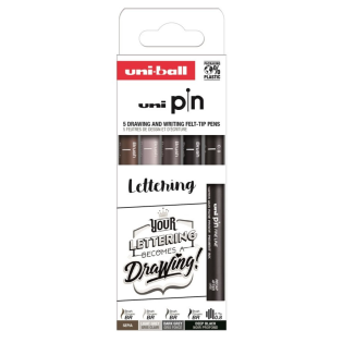 Marker permanentni vodoodporni črn siv rjav PIN UNI LETTERING set 5/1 72744