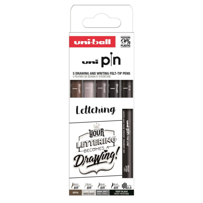 Marker permanentni vodoodporni črn siv rjav PIN UNI LETTERING set 5/1 72744