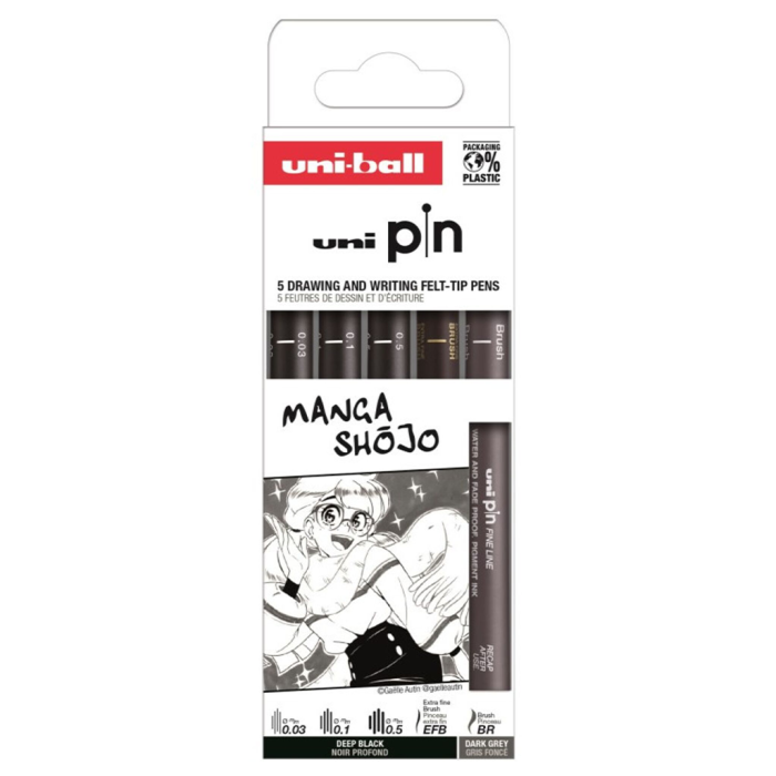 Marker permanentni vodoodporni črn PIN UNI MANGA SHOJO set 5/1 72754