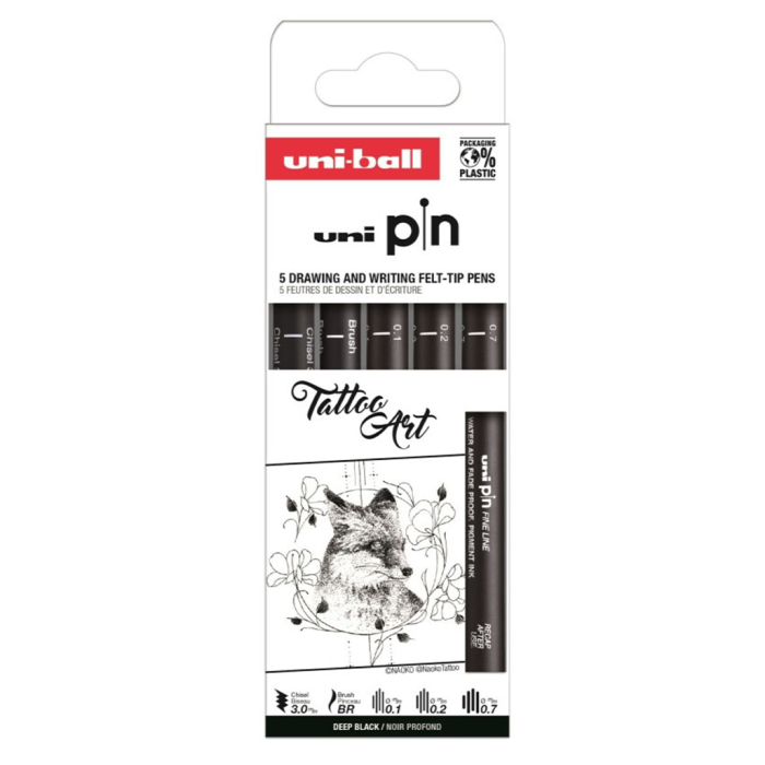 Marker permanentni vodoodporni črn PIN UNI TATTOO ART set 5/1 72752