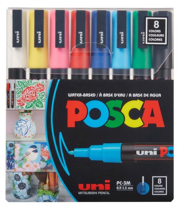 Marker flomastri akrilni POSCA UNI PC-3M osnovne barve set 8/1 70303