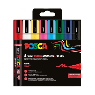 Marker flomastri akrilni POSCA BRUSH UNI PC-5BR osnovne barve set 8/1 76276