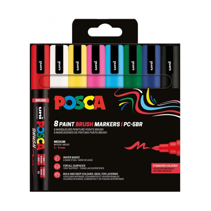 Marker flomastri akrilni POSCA BRUSH UNI PC-5BR osnovne barve set 8/1 76276
