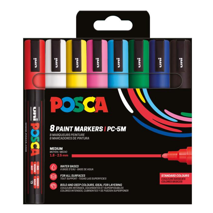 Marker flomastri akrilni POSCA UNI PC-5M osnovne barve set 8/1 75433