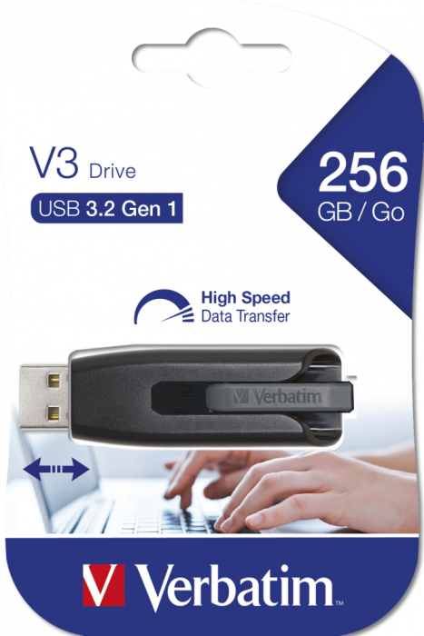 USB KLJUČ VERBATIM 256GB V3 DRIVE 3.2 ČRN 49168