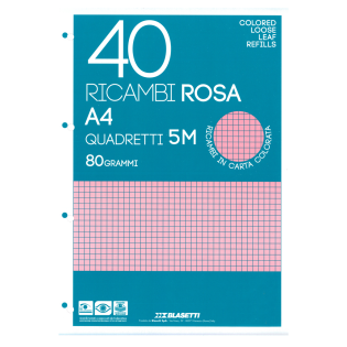 Vložni listi A4 za dislektike mali karo 5x5 mm roza 40 listov 80 g BLASETTI 1447