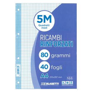Vložni listi A4 mali karo 5x5 mm beli ojačane luknje 80 g BLASETTI