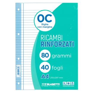 Vložni listi A4 črtni beli ojačane luknje 80 g BLASETTI