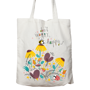Vrečka nakupovalna bombažna natur čebelica DON'T WORRY, BE HAPPY JAKA VUKOTIĆ TOTE BAG