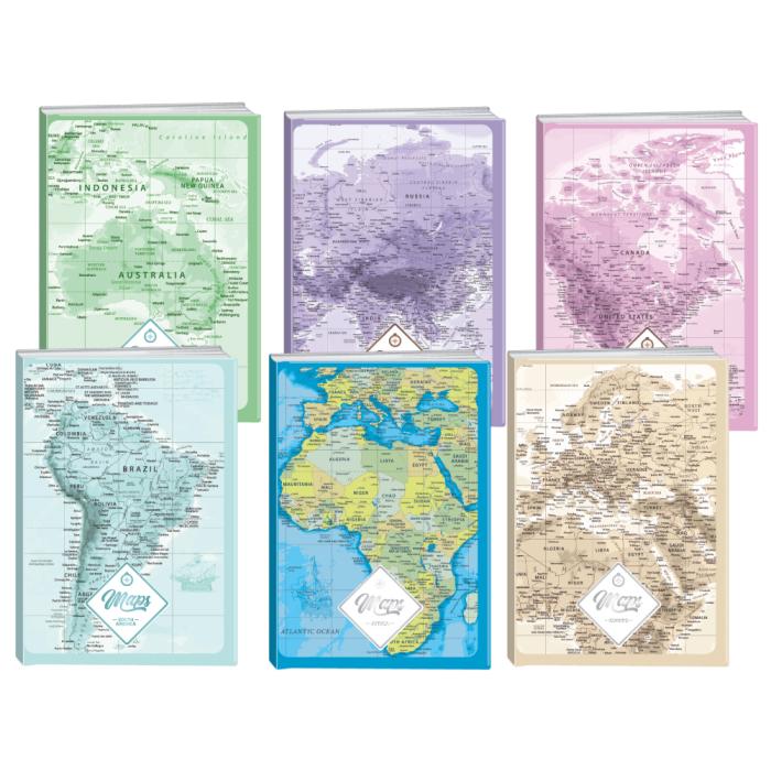 Zvezek A4 mali karo 5x5 mm 96 listni 70 g MAPS PASTEL ZEMLJEVID 189867