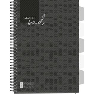 Zvezek &scaron;piralni črtni s pregradami 100 listni STREET PAD PROJECT BOOK BLACK