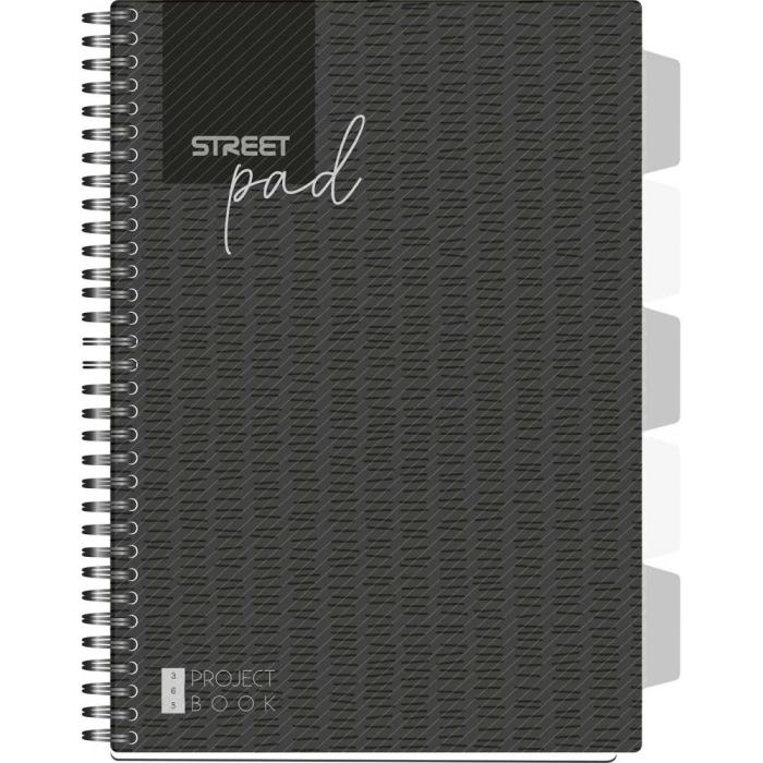 Zvezek &scaron;piralni črtni s pregradami 100 listni STREET PAD PROJECT BOOK BLACK