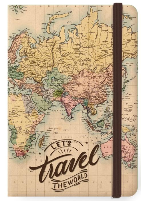 Rokovnik A5 na pike z elastiko LET'S TRAVEL THE WORLD ZEMLJEVID XL1821