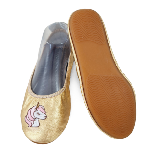 Copati &scaron;olski balerinke usnjeni zlati VUČKO PEKA UNICORN SAMOROG